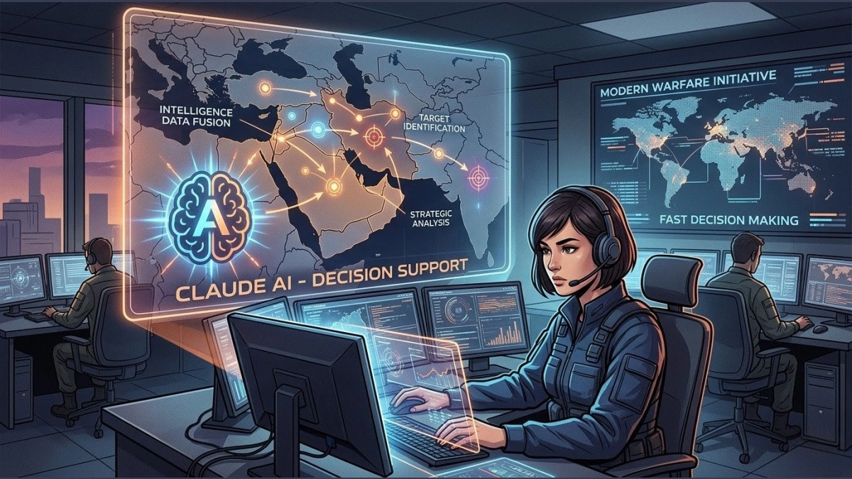 Claude AI analyzing satellite and military intelligence data in modern warfare