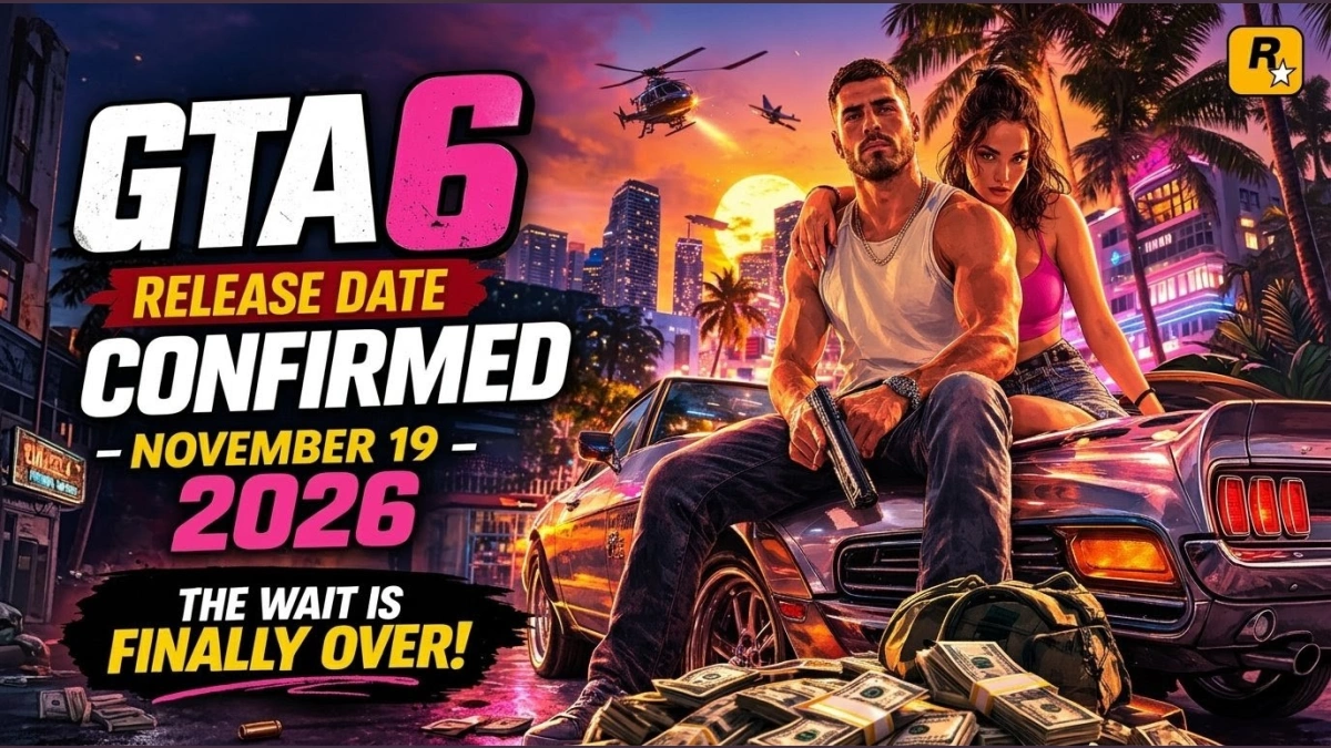 GTA 6 official poster showing characters with release date November 19 2026
