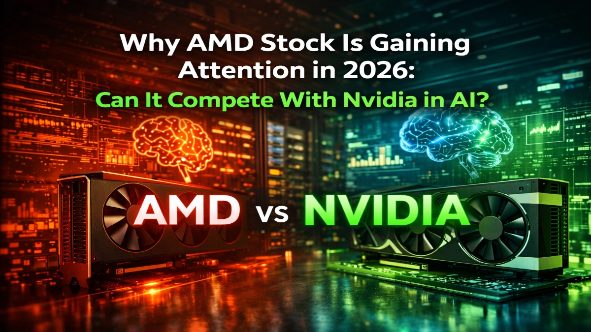AMD vs Nvidia AI chips comparison showing data center GPUs and AI growth concept