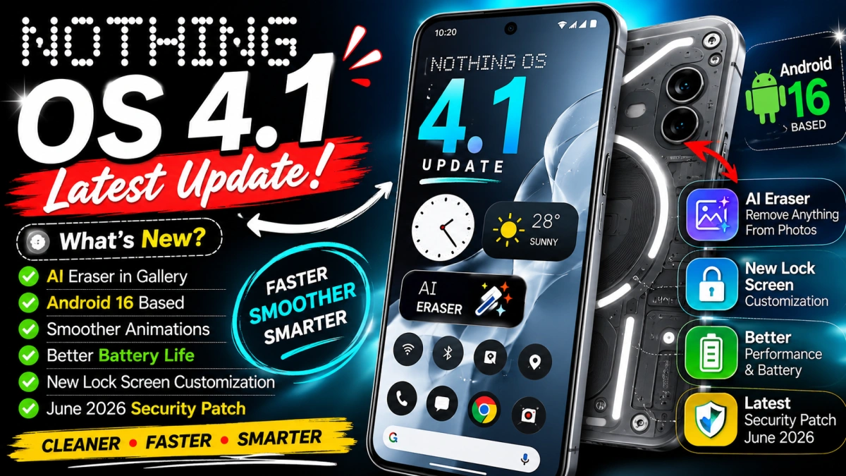 Nothing OS 4.1 latest update features with AI Eraser, Android 16, supported devices and performance improvements