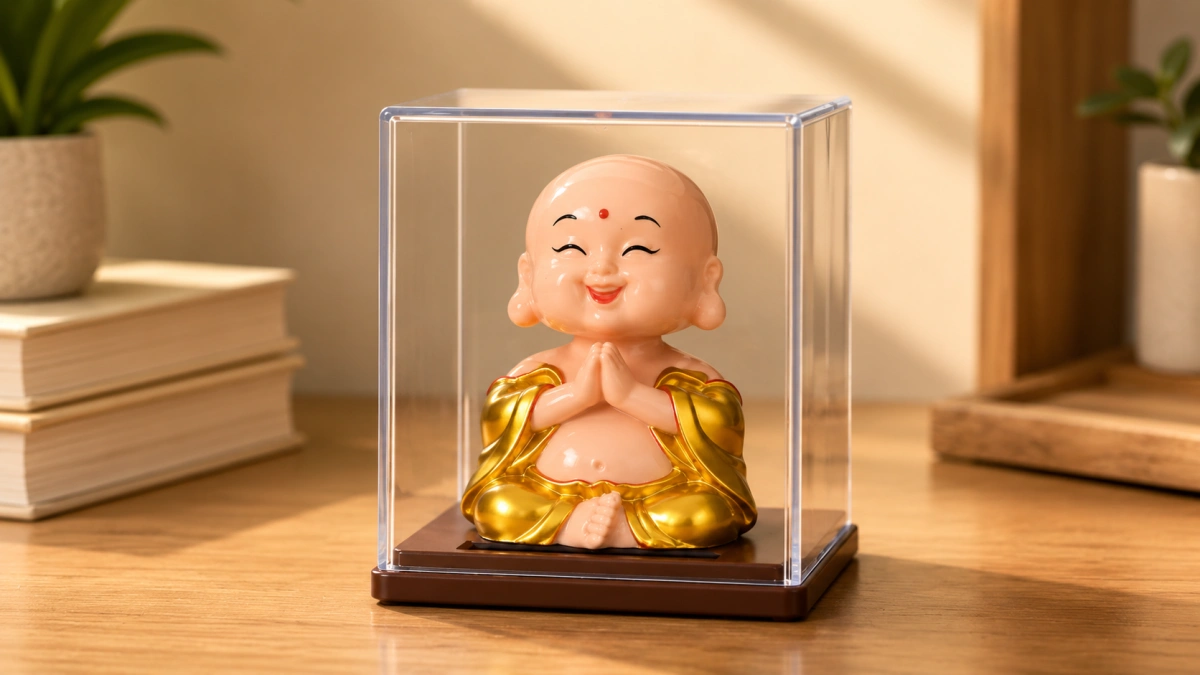 Solar Bobble Head Monk Idol in Display Case – Best Car Dashboard Decor Under ₹134 in India | Daily Interlink